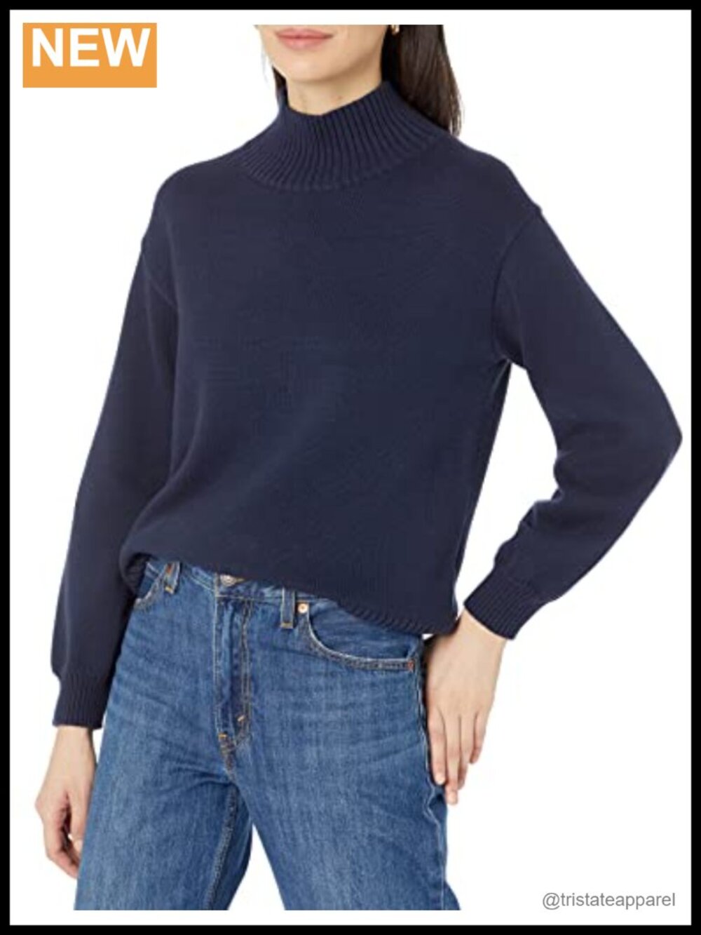 Women's Cotton Funnel Neck Pullover Sweater Blouson Sleeves Regular Fit